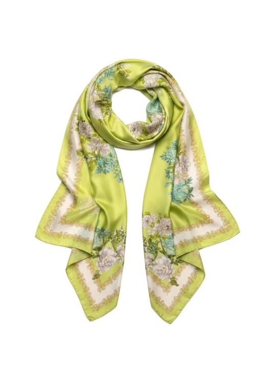 Flower Barn Accessories - Green Floral Satin Scarf Lightweight Shawl Wrap Elegant Summer Accessory